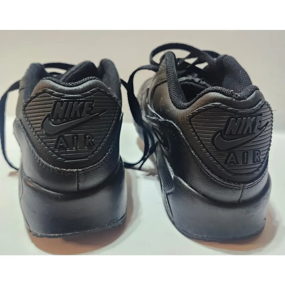 Nike Air Max 90 LTR Triple Black Size 6Y Big Kids Leather Shoes CD6864-001